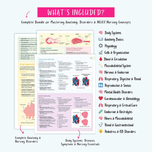 Anatomy & Nursing Disorders Complete Bundle | Human Anatomy, 150+ Diseases, Treatment, NCLEX Notes | Coloring Book