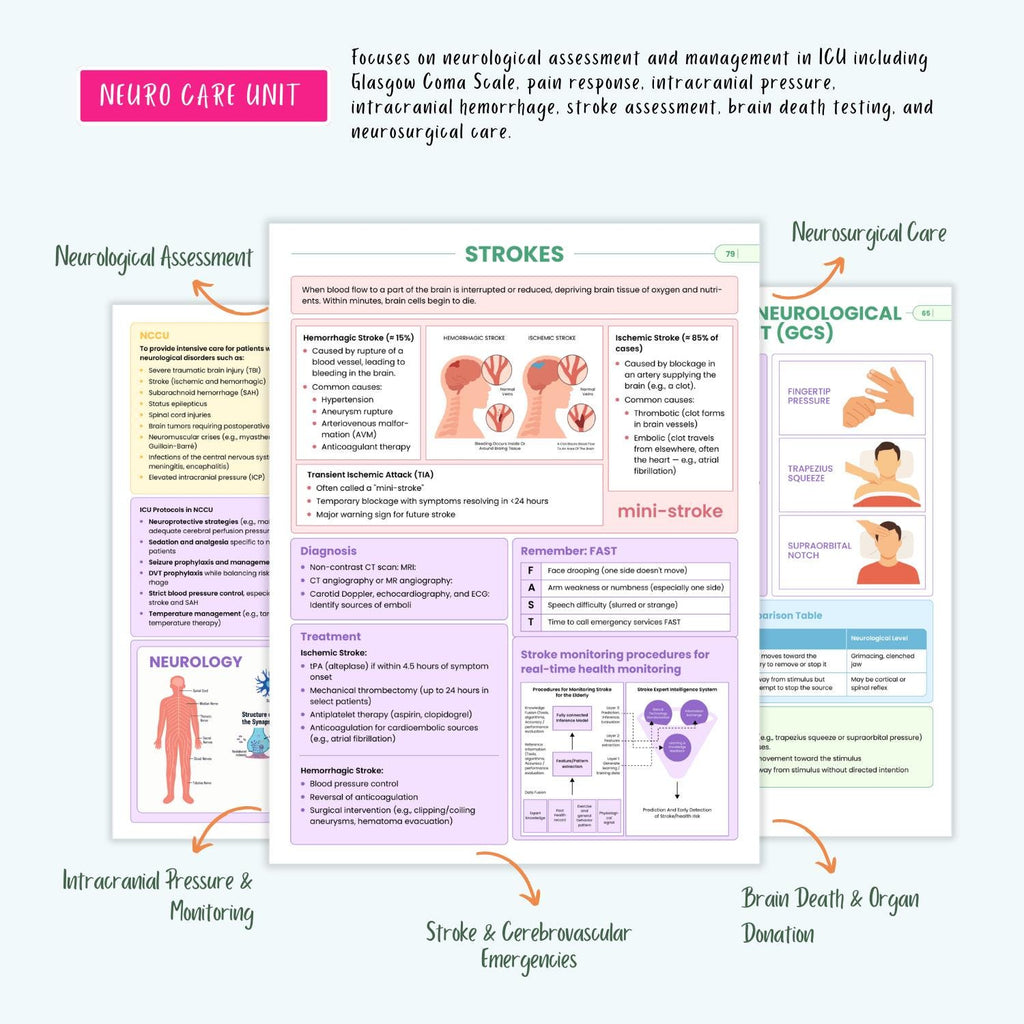 ICU Nursing Study Guide | ECG, Stroke, ICU Meds & Labs | Critical Care Cheat Sheets (e-Book)