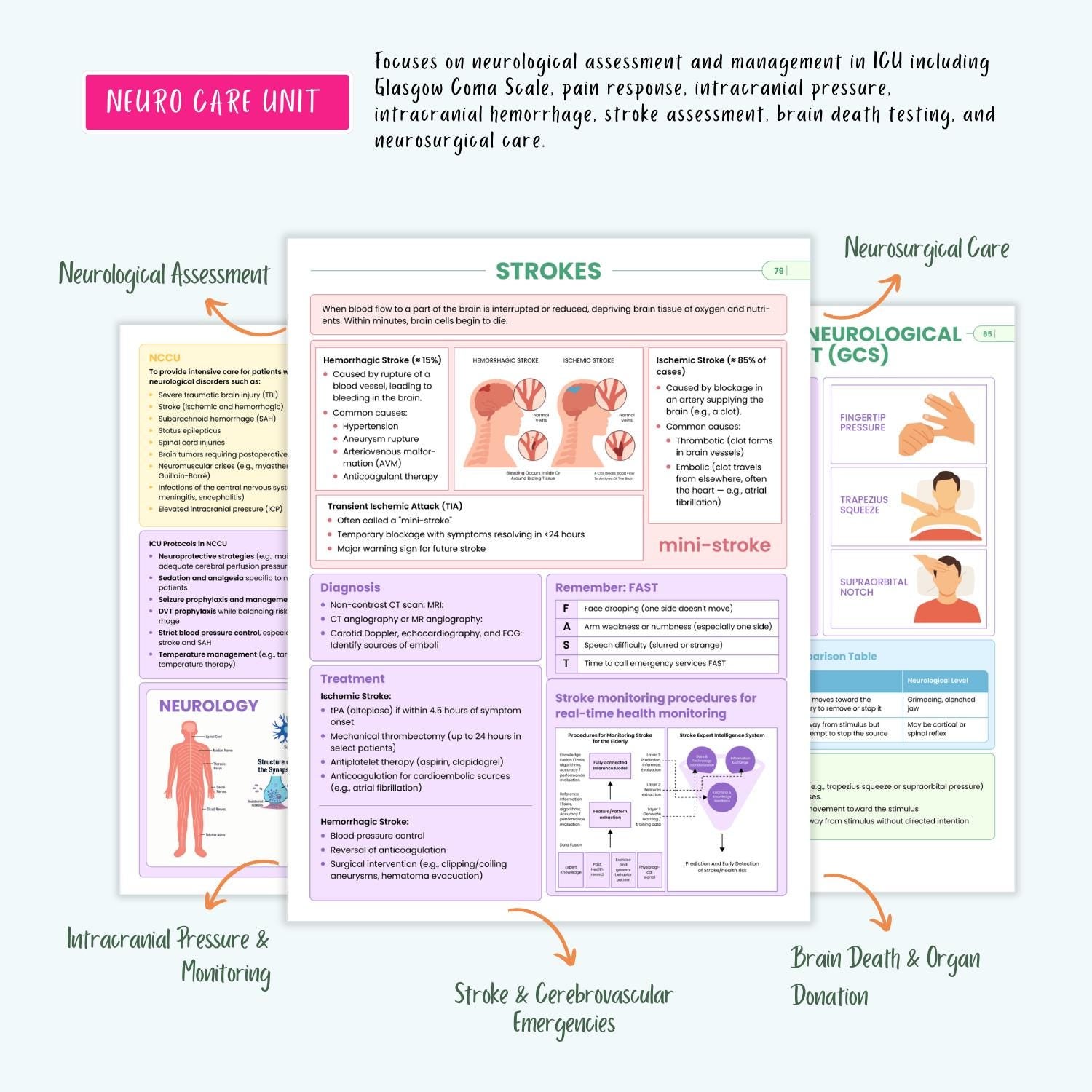 ICU Nursing Study Guide | ECG, Stroke, ICU Meds & Labs | Critical Care Cheat Sheets (e-Book)