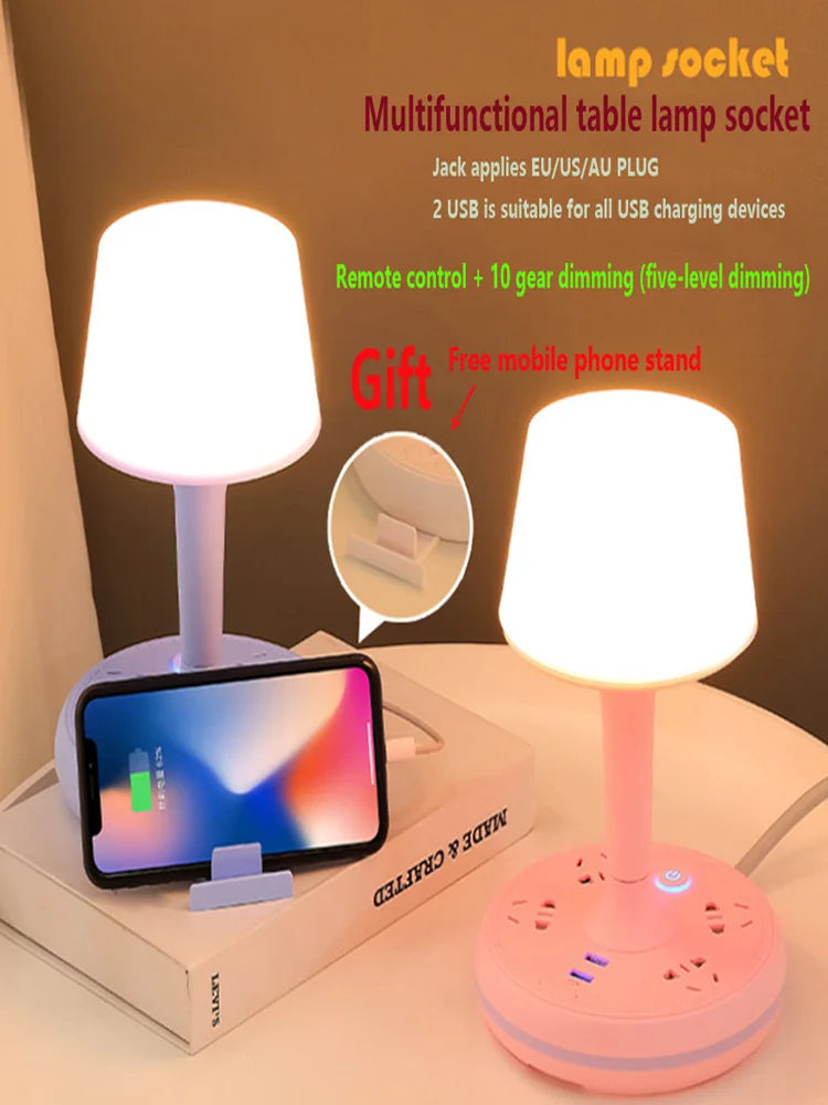 Multifunctional USB Socket Table Lamp Led USB Rechargeable Desk Lamp Eye Protection Learning Children Bedroom Bedside Lamp