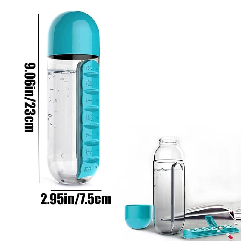 600ml  2 in 1Water Cup 7Grids Medicine Box Plastic Portable Water Bottle Pill Boxes Organizer Drinking Bottles for Outdoors