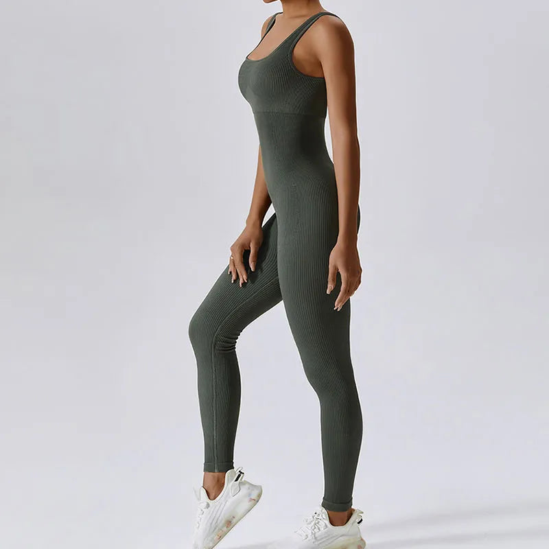 Junaizo Yoga One Piece Tracksuit Jumpsuit Seamless Sportswear Yoga Suit Gym Push Ups Fitness Workout Bodysuit