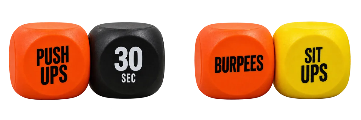 Orange Push Ups and black 30 Sec workout dice