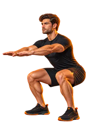 Workout athlete performing a bodyweight squat